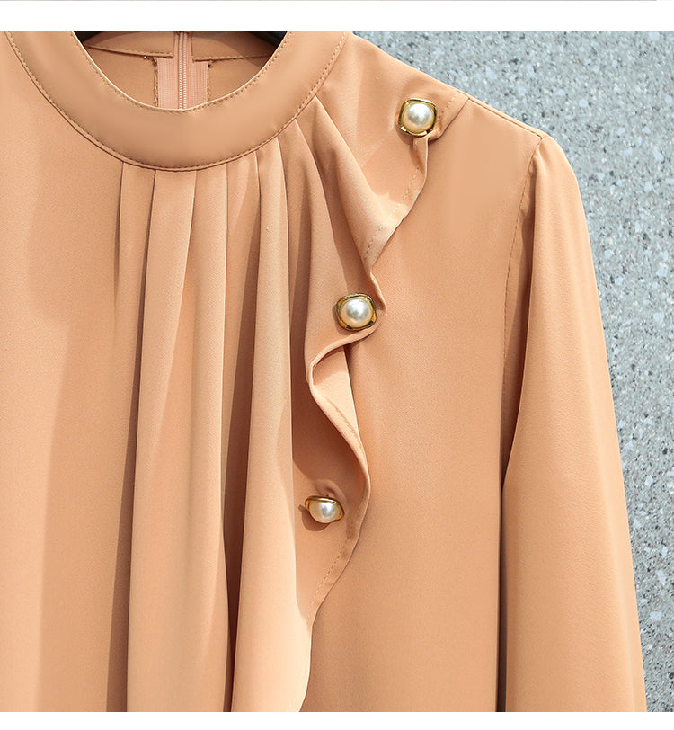 Plus Size Work High Neck Long Sleeve Blouse and Black Pencil Skirt Set