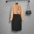 Plus Size Work High Neck Long Sleeve Blouse and Black Pencil Skirt Set