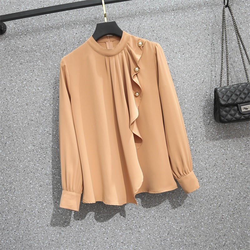 Plus Size Work High Neck Long Sleeve Blouse and Black Pencil Skirt Set