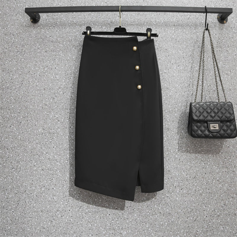 Plus Size Work High Neck Long Sleeve Blouse and Black Pencil Skirt Set
