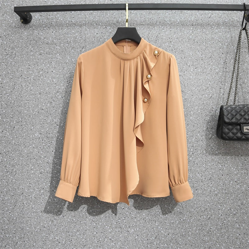 Plus Size Work High Neck Long Sleeve Blouse and Black Pencil Skirt Set