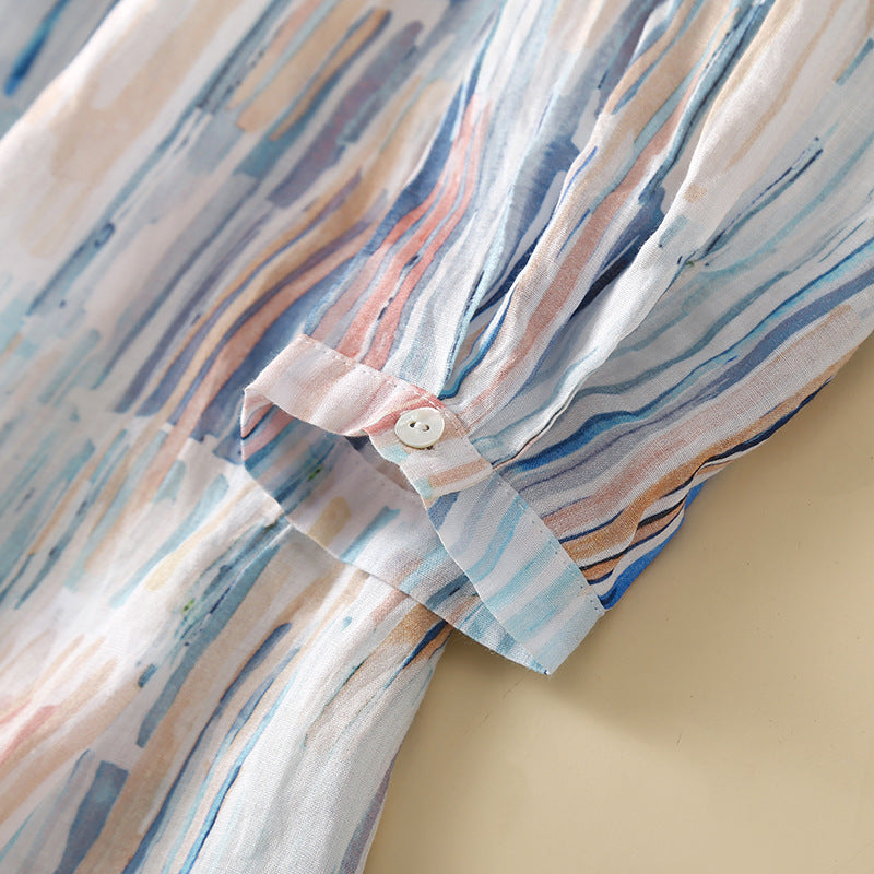 Plus Size Paint Stroke Long Sleeve Tunic Shirt