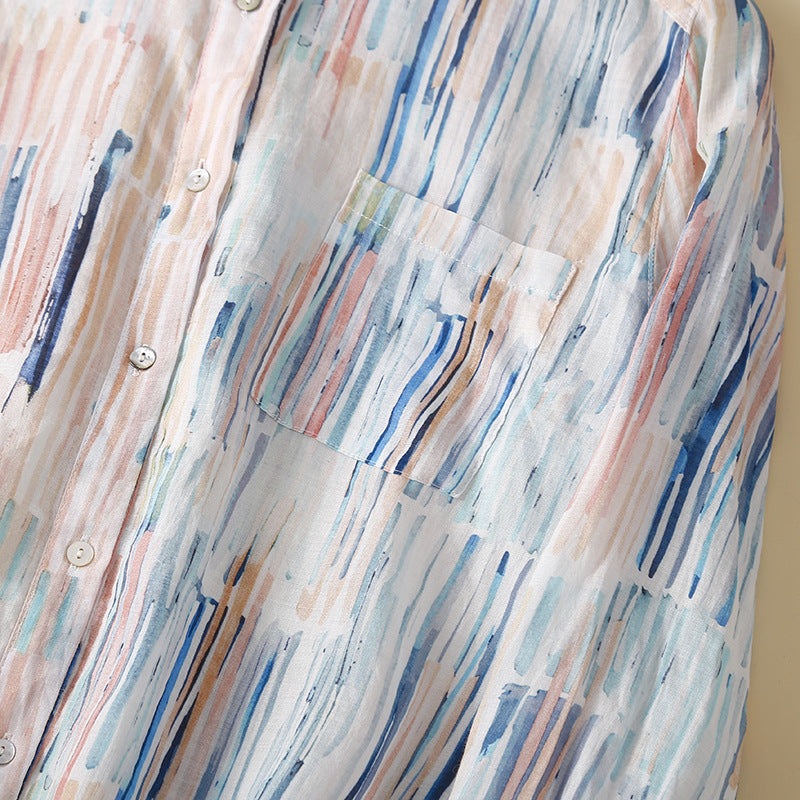 Plus Size Paint Stroke Long Sleeve Tunic Shirt