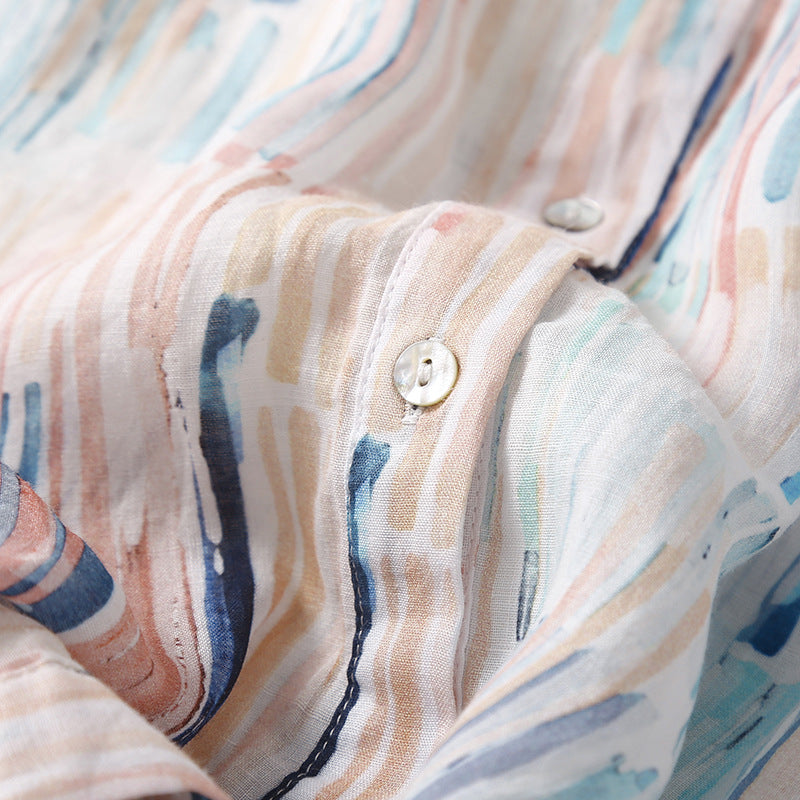 Plus Size Paint Stroke Long Sleeve Tunic Shirt