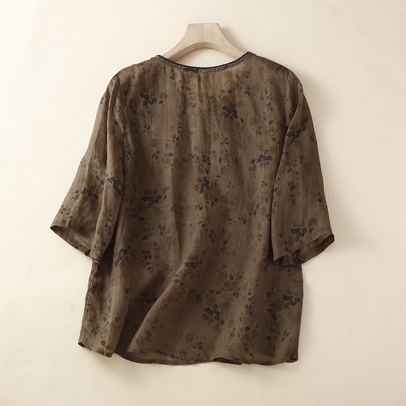 Plus Size Oriental Wrap Short Sleeve Blouse