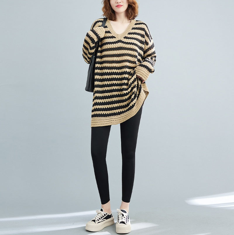Plus Size Chevron V Neck Sweater