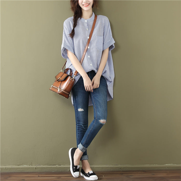Plus Size Stripe Loose Tunic Shirt