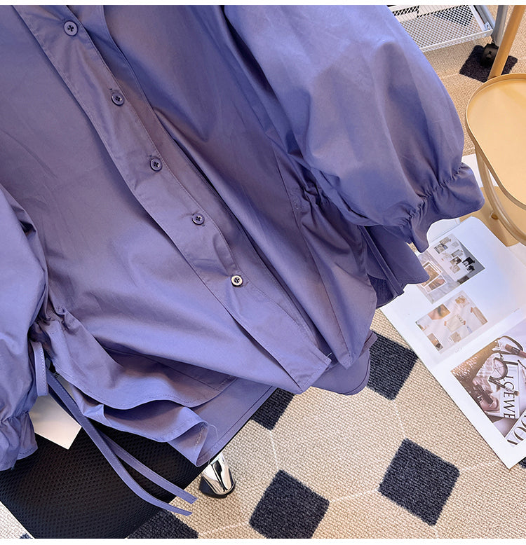 Plus Size Korean Notch Neck Loose Blouse