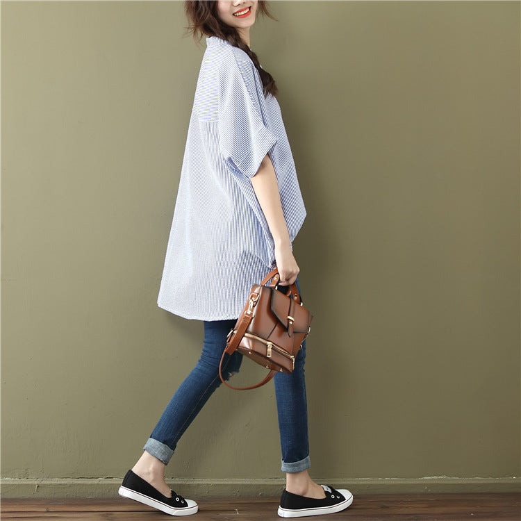Plus Size Stripe Loose Tunic Shirt