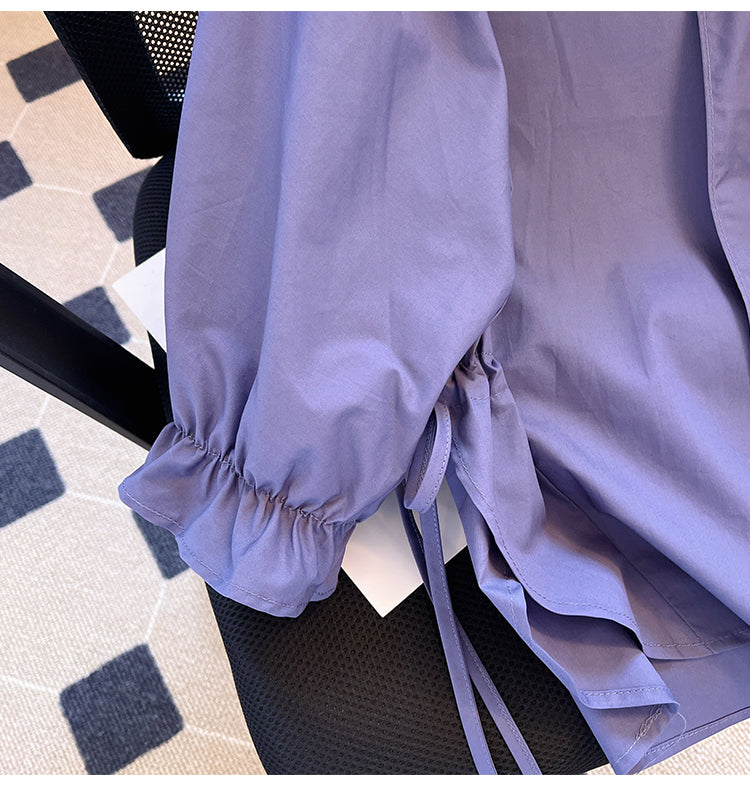 Plus Size Korean Notch Neck Loose Blouse
