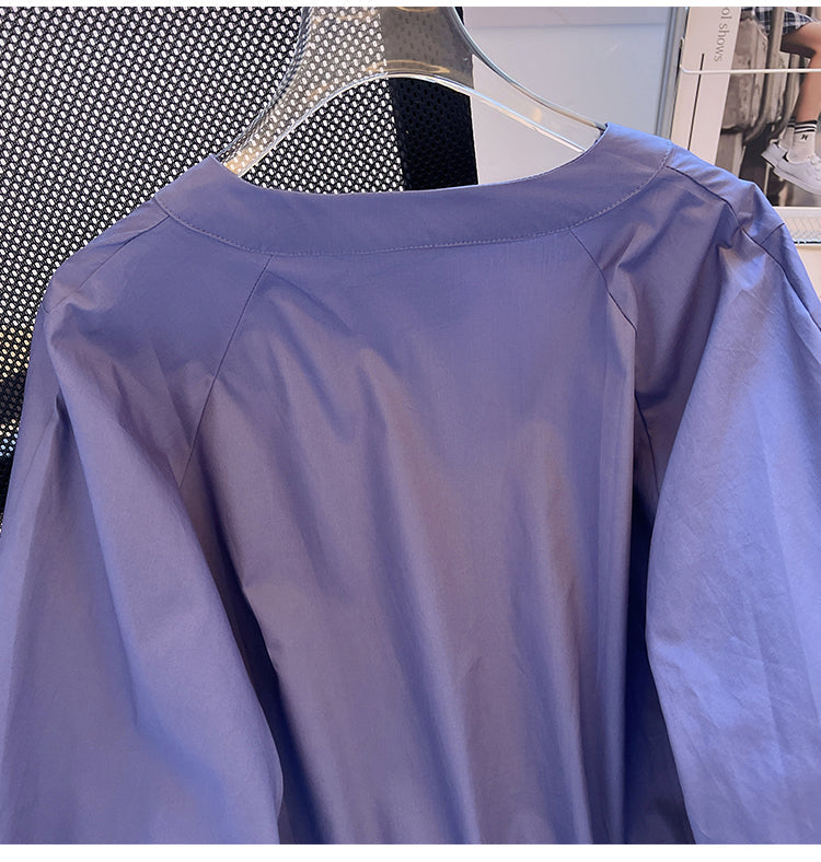 Plus Size Korean Notch Neck Loose Blouse