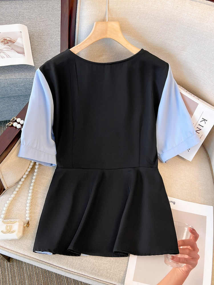 Plus Size Blue Peplum Short Sleeve Top