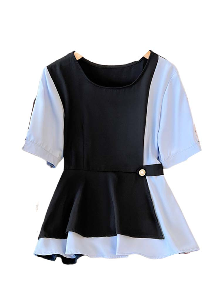 Plus Size Blue Peplum Short Sleeve Top