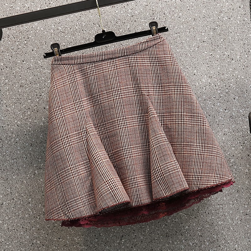 Plus Size Brown Plaid Mini Skirt