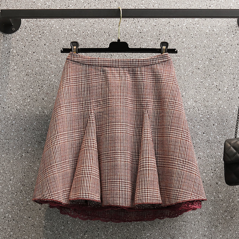 Plus Size Brown Plaid Mini Skirt