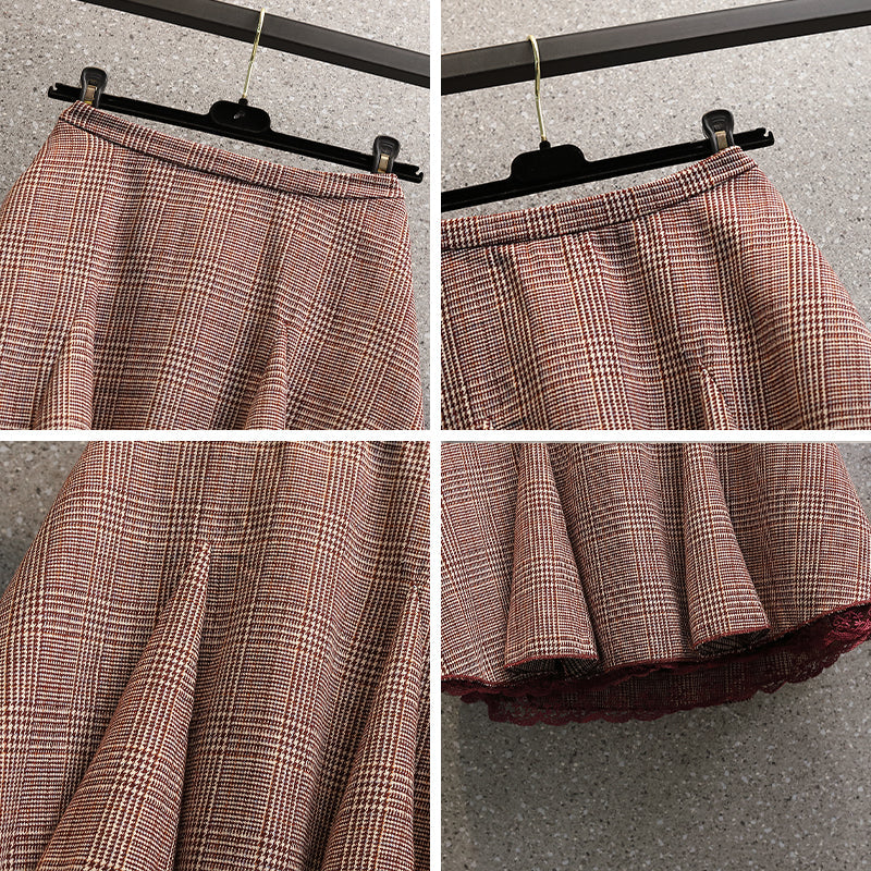 Plus Size Brown Plaid Mini Skirt