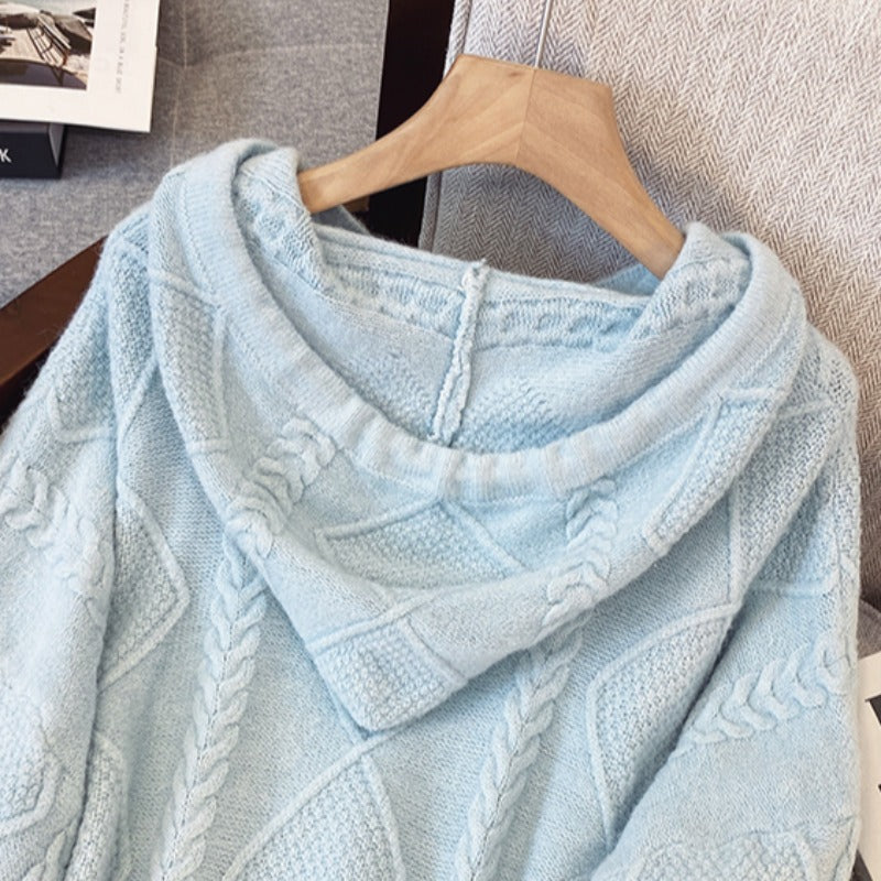 Plus Size Korean Cable Knit Hoodie Sweater Jacket