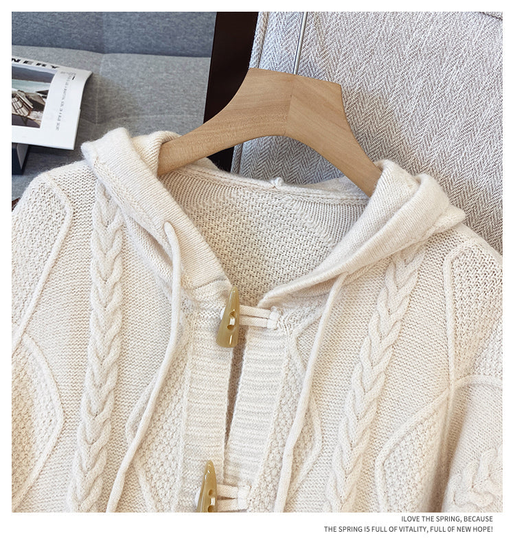 Plus Size Korean Cable Knit Hoodie Sweater Jacket
