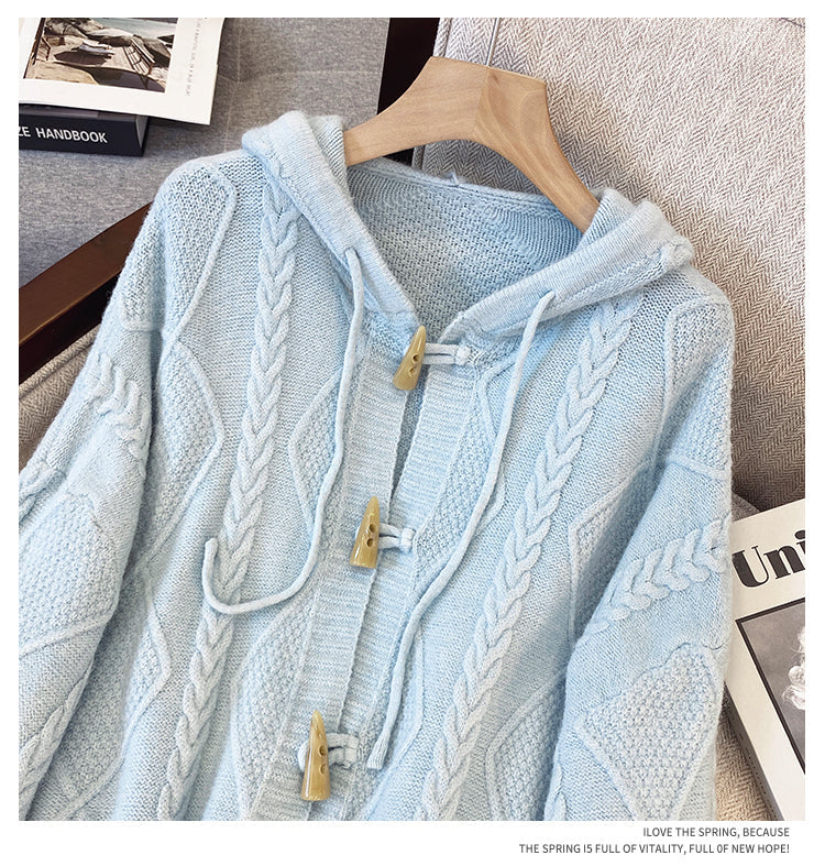 Plus Size Korean Cable Knit Hoodie Sweater Jacket