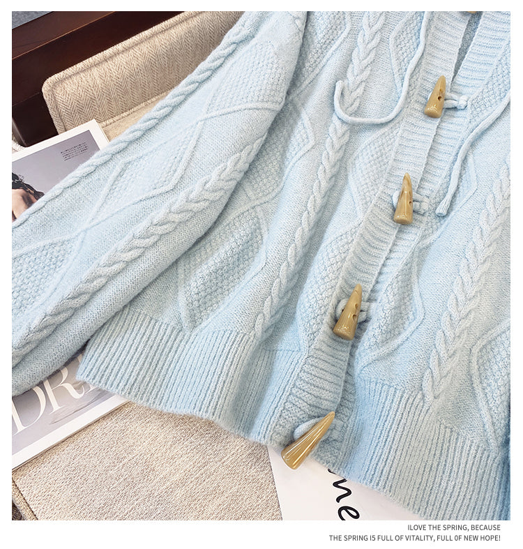 Plus Size Korean Cable Knit Hoodie Sweater Jacket