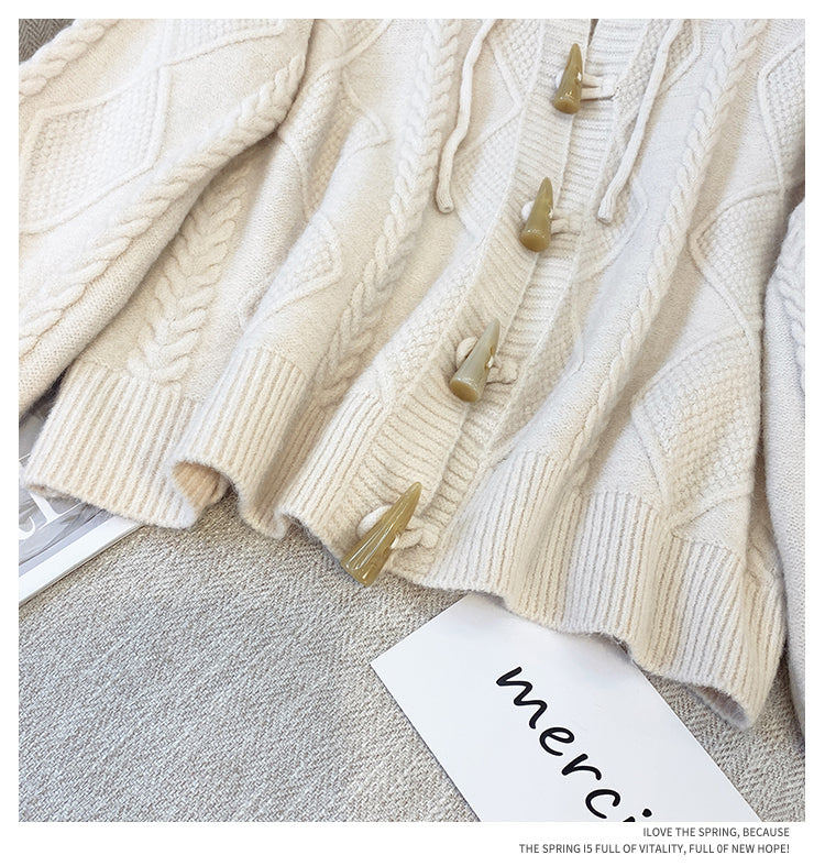 Plus Size Korean Cable Knit Hoodie Sweater Jacket
