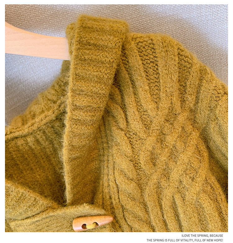 Plus Size Thick Cableknit Hooded Cardigan Jacket