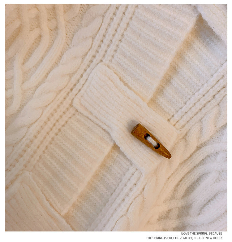 Plus Size Thick Cableknit Hooded Cardigan Jacket