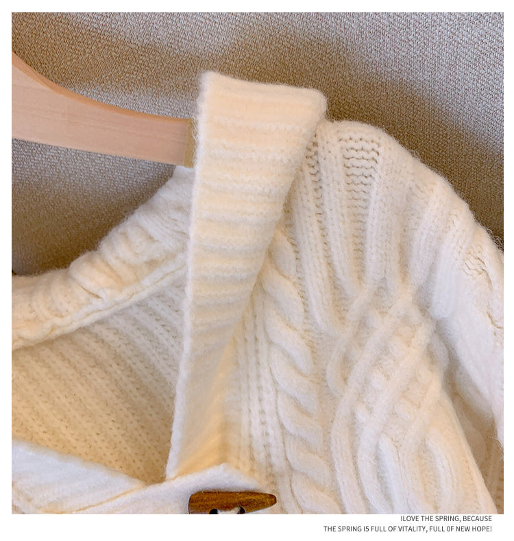 Plus Size Thick Cableknit Hooded Cardigan Jacket
