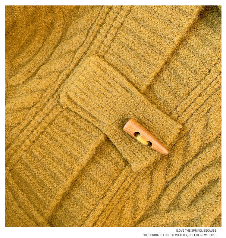 Plus Size Thick Cableknit Hooded Cardigan Jacket