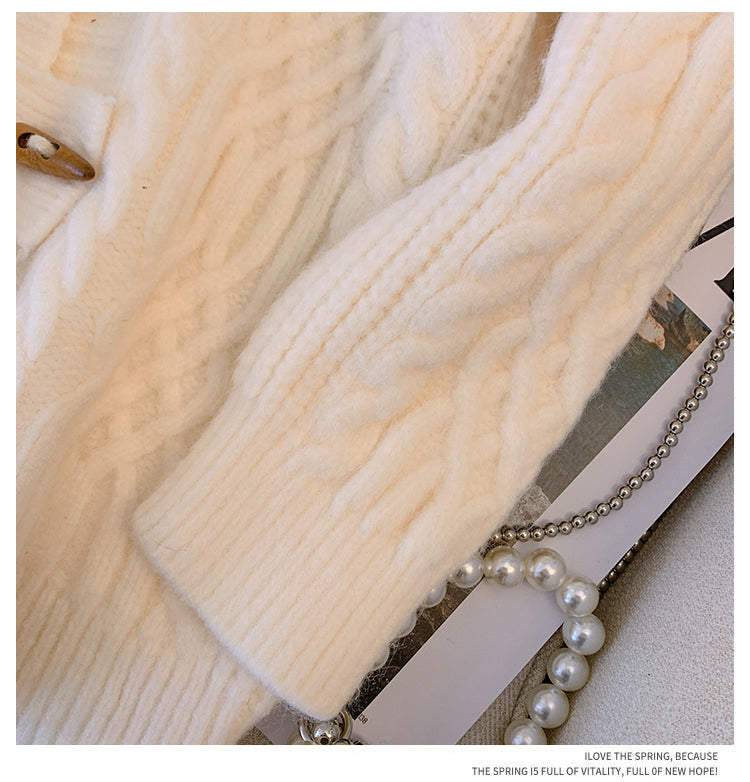 Plus Size Thick Cableknit Hooded Cardigan Jacket