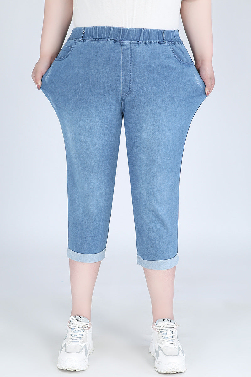 (2XL-9XL) Plus Size Skinny Capri Jeans