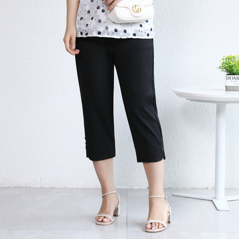 Plus Size Triple Button Capri Pants (EXTRA BIG SIZE)