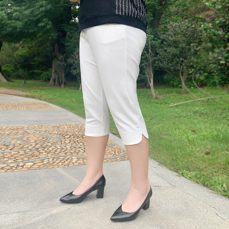 Plus Size Triple Button Capri Pants (EXTRA BIG SIZE)