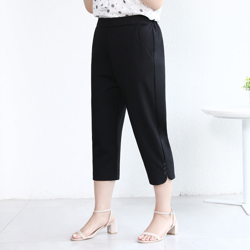 Plus Size Triple Button Capri Pants (EXTRA BIG SIZE)