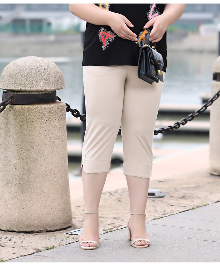 Plus Size Triple Button Capri Pants (EXTRA BIG SIZE)