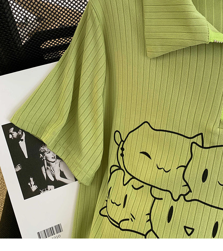 Plus Size Cute Cat Polo T Shirt