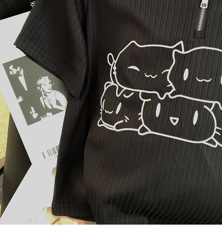Plus Size Cute Cat Polo T Shirt