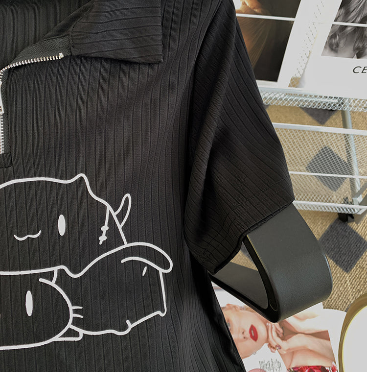 Plus Size Cute Cat Polo T Shirt