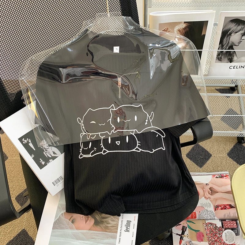 Plus Size Cute Cat Polo T Shirt