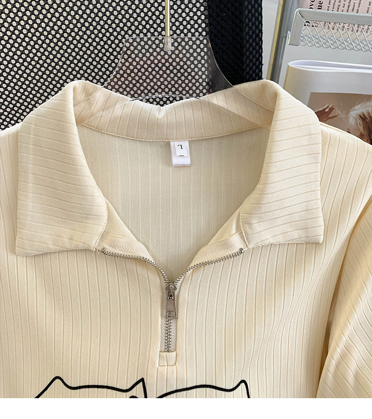 Plus Size Cute Cat Polo T Shirt