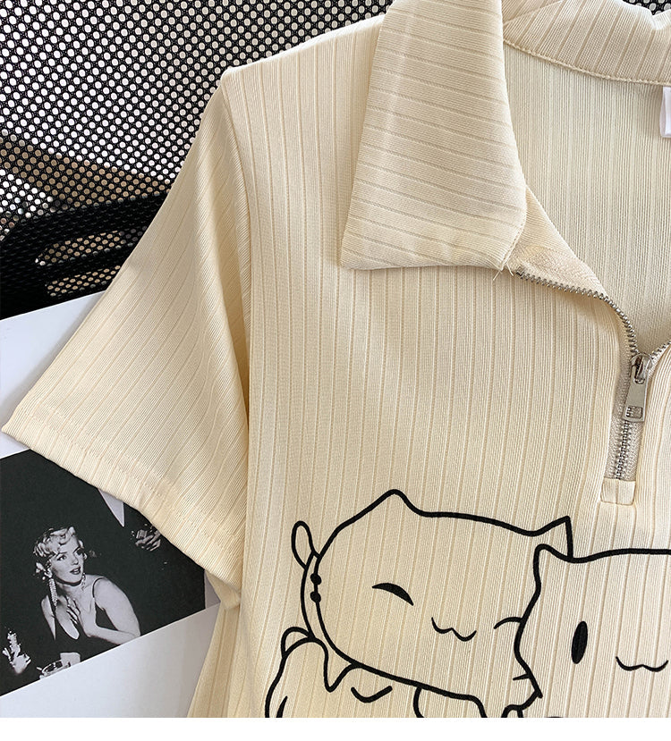 Plus Size Cute Cat Polo T Shirt