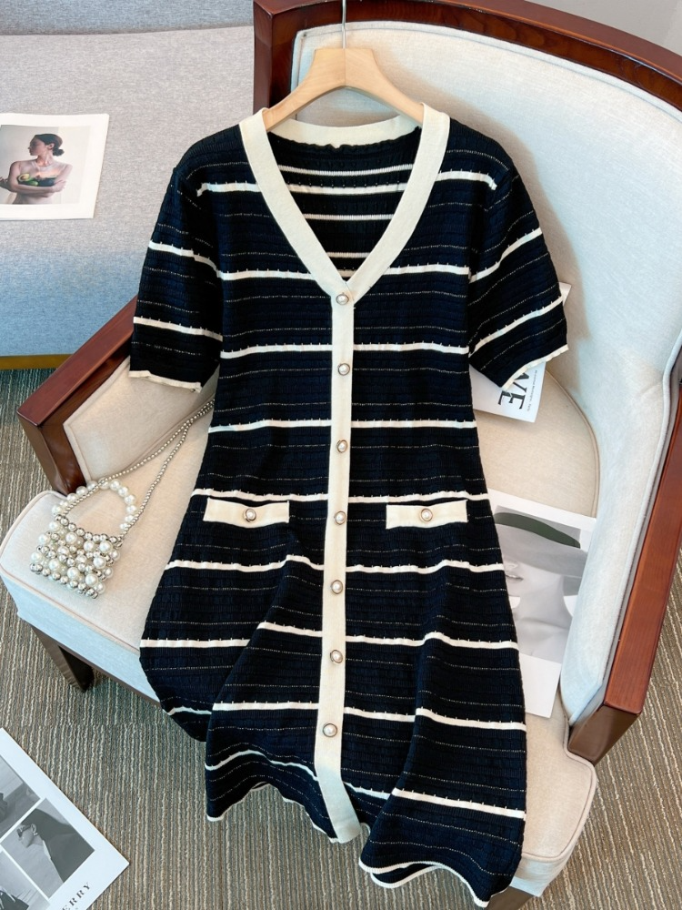 Plus Size Chanelesque Stripe Knit Shift Dress