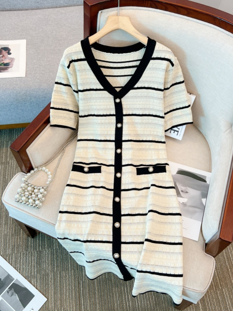 Plus Size Chanelesque Stripe Knit Shift Dress
