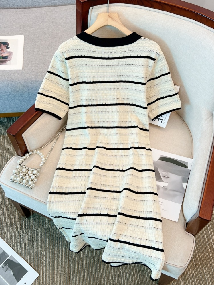 Plus Size Chanelesque Stripe Knit Shift Dress
