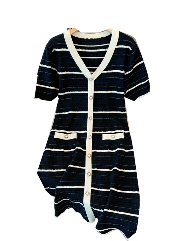 Plus Size Chanelesque Stripe Knit Shift Dress