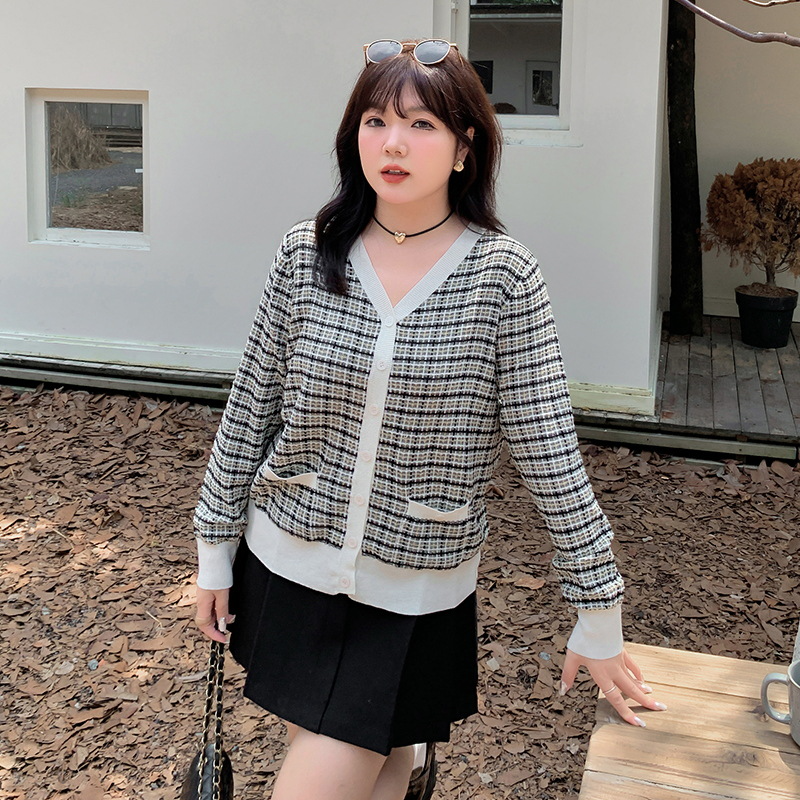 Plus Size Checks Knit Korean Cardigan (Extra Big Size)