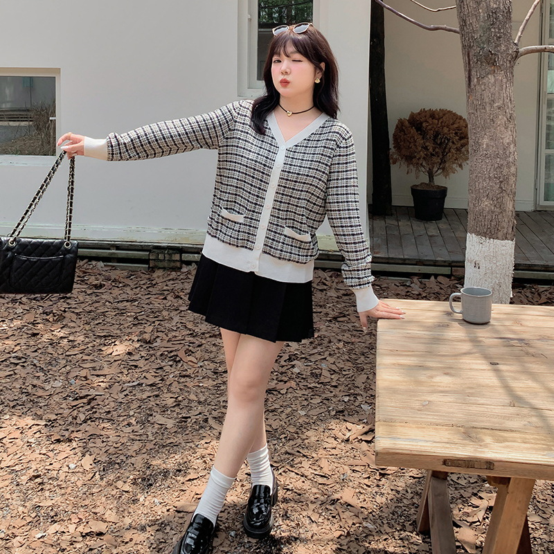 Plus Size Checks Knit Korean Cardigan (Extra Big Size)