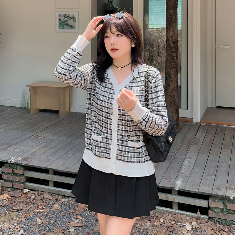 Plus Size Checks Knit Korean Cardigan (Extra Big Size)