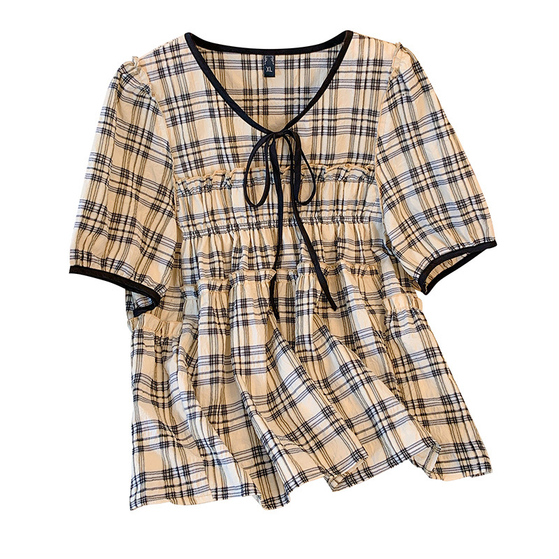 Plus Size Checks Korean Babydoll Blouse (Extra Big Size)