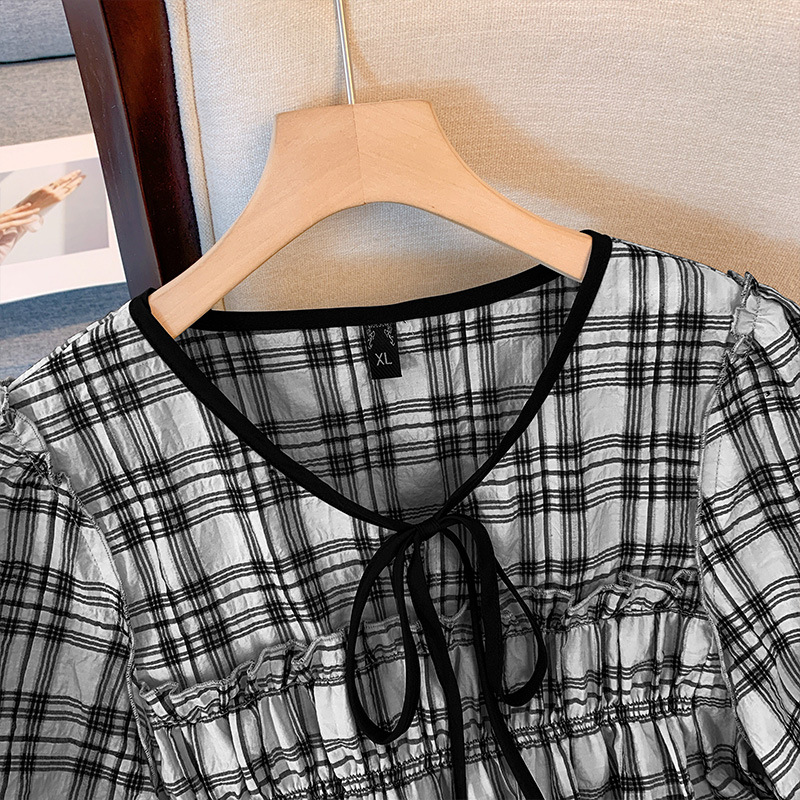 Plus Size Checks Korean Babydoll Blouse (Extra Big Size)